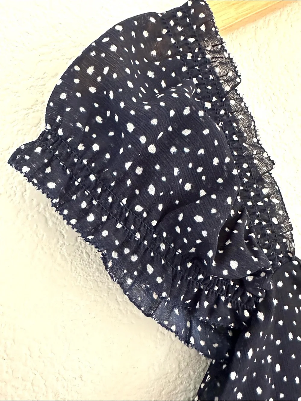 J.Crew Navy Polka Dot Flutter Sleeve Top | Size Large | EUC